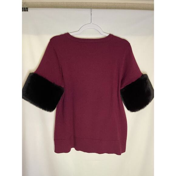 Michael Kors Women's Maroon sweater W/Dark Faux Fur sleeves Medium - Picture 3 of 6
